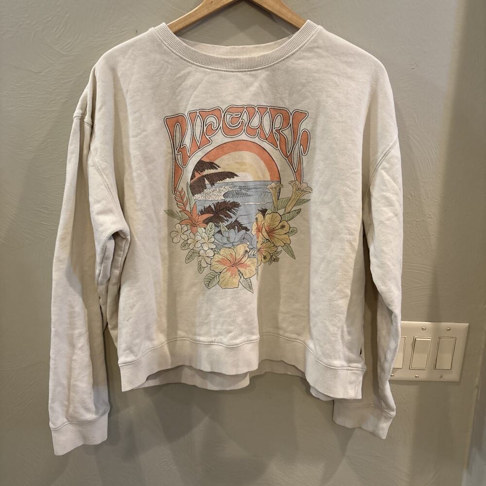 Rip Curl Relaxed Crewneck Sweatshirt Pullover Womens XL Seaside Graphic Cropped